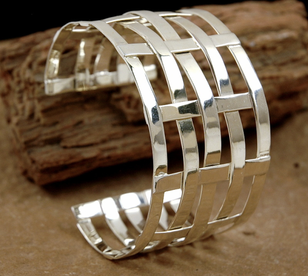 Extravagante Silber 925 Armspange - Gitter Muster